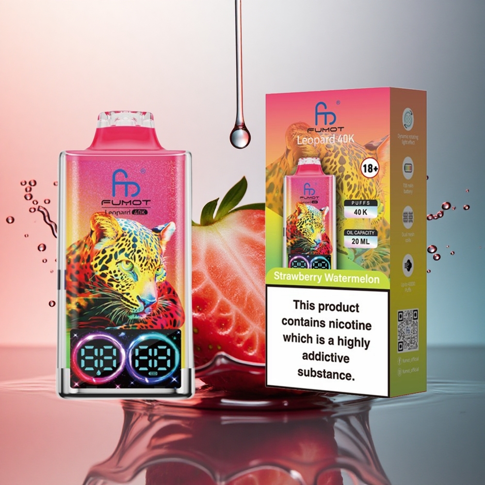 Fumot Leopard 40K Puffs Pepene Roșu cu Căpșuni - 5% Nicotină, 700mAh, Dual Mesh