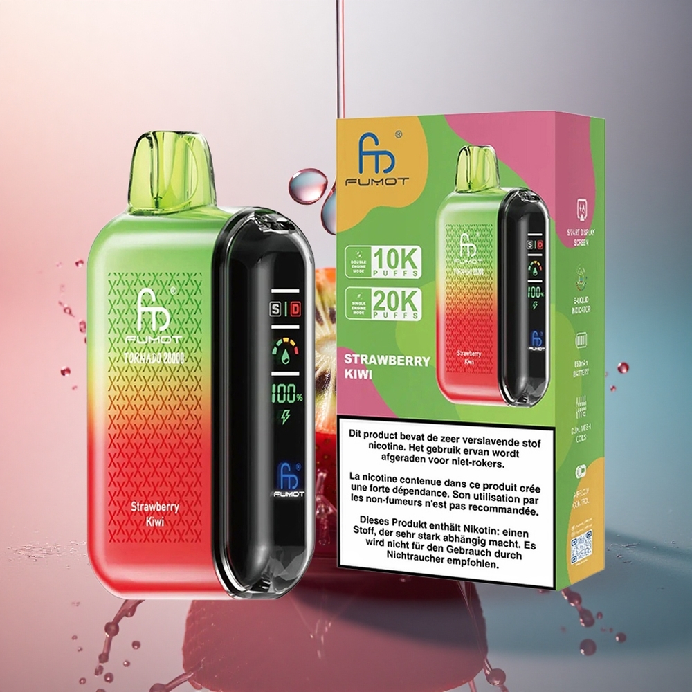 Fumot Tornado 20000 Puffs Căpșună Kiwi cu 2% Nicotină și Baterie 850mAh