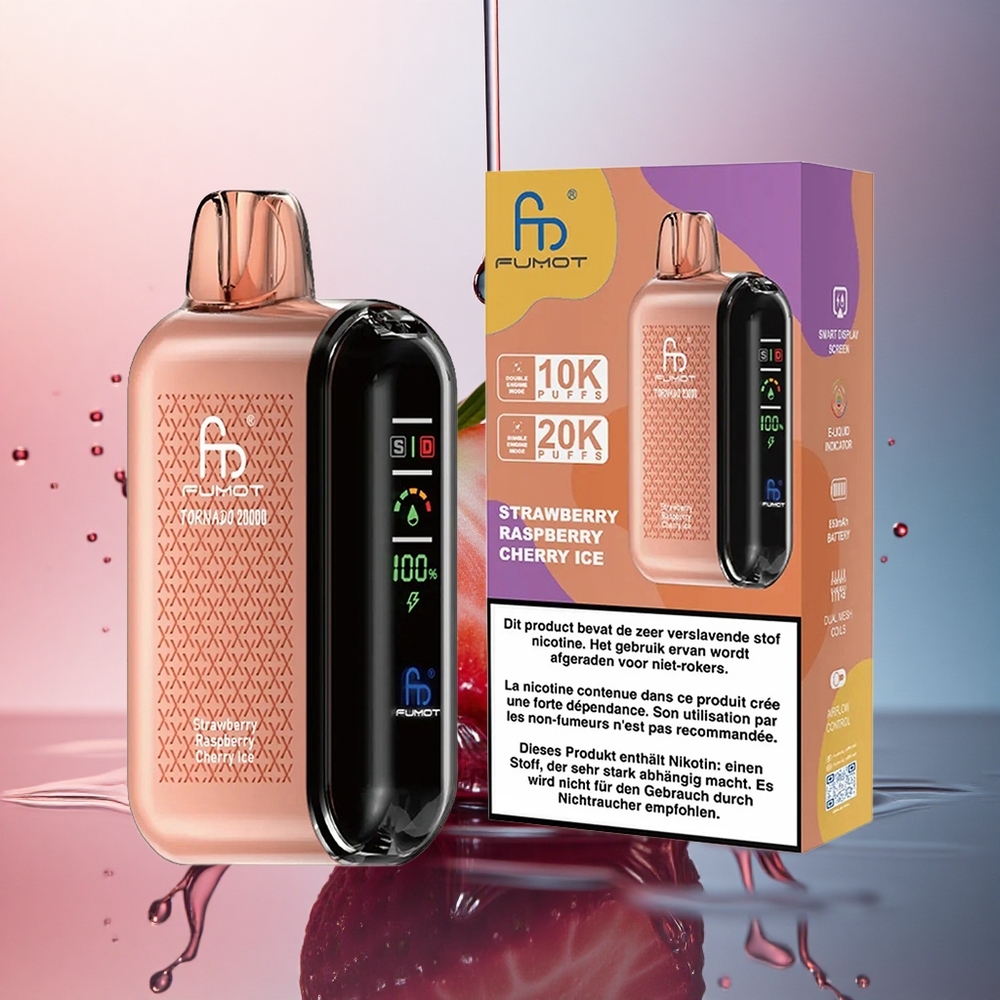 Fumot Tornado 20000 Puffs Cireașă Zmeură Căpșună Gheață cu 20ml și 850mAh