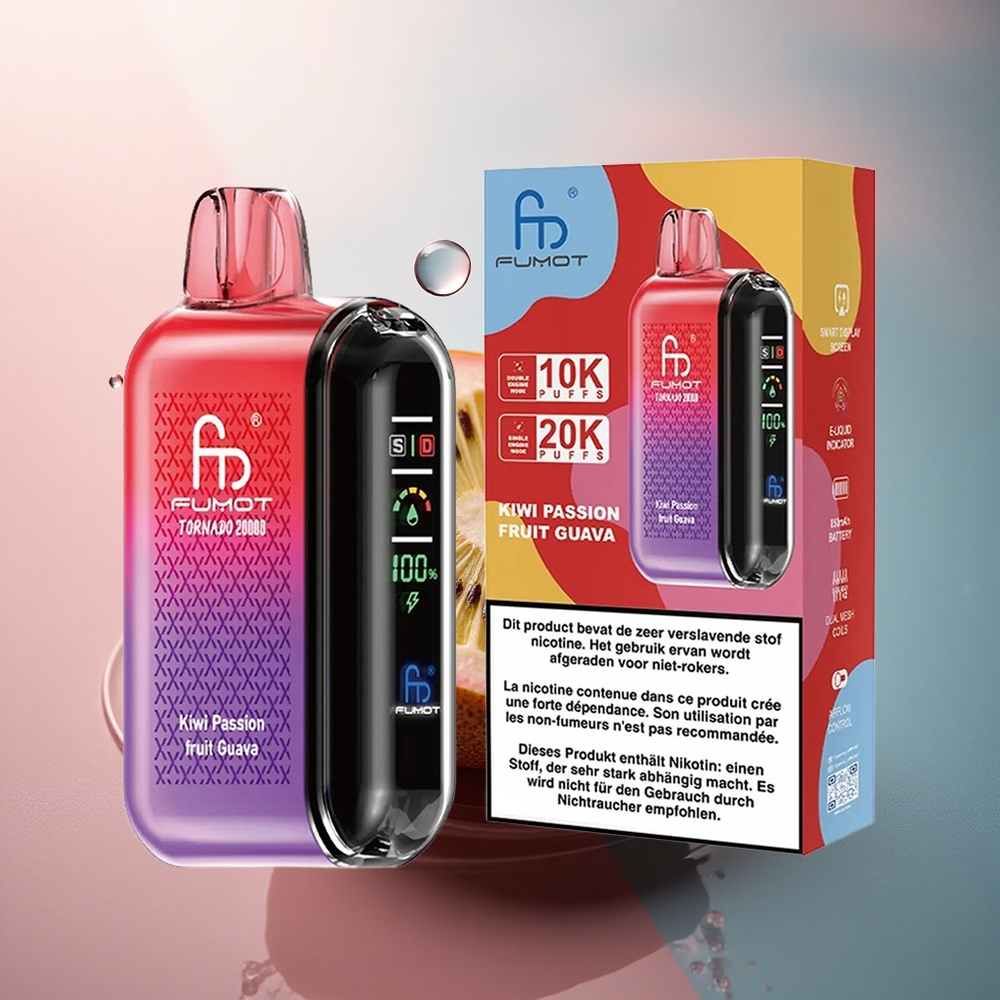 Fumot Tornado 20000 Puffs Maracuja Guava Kiwi cu 2% Nicotină și Baterie 850mAh