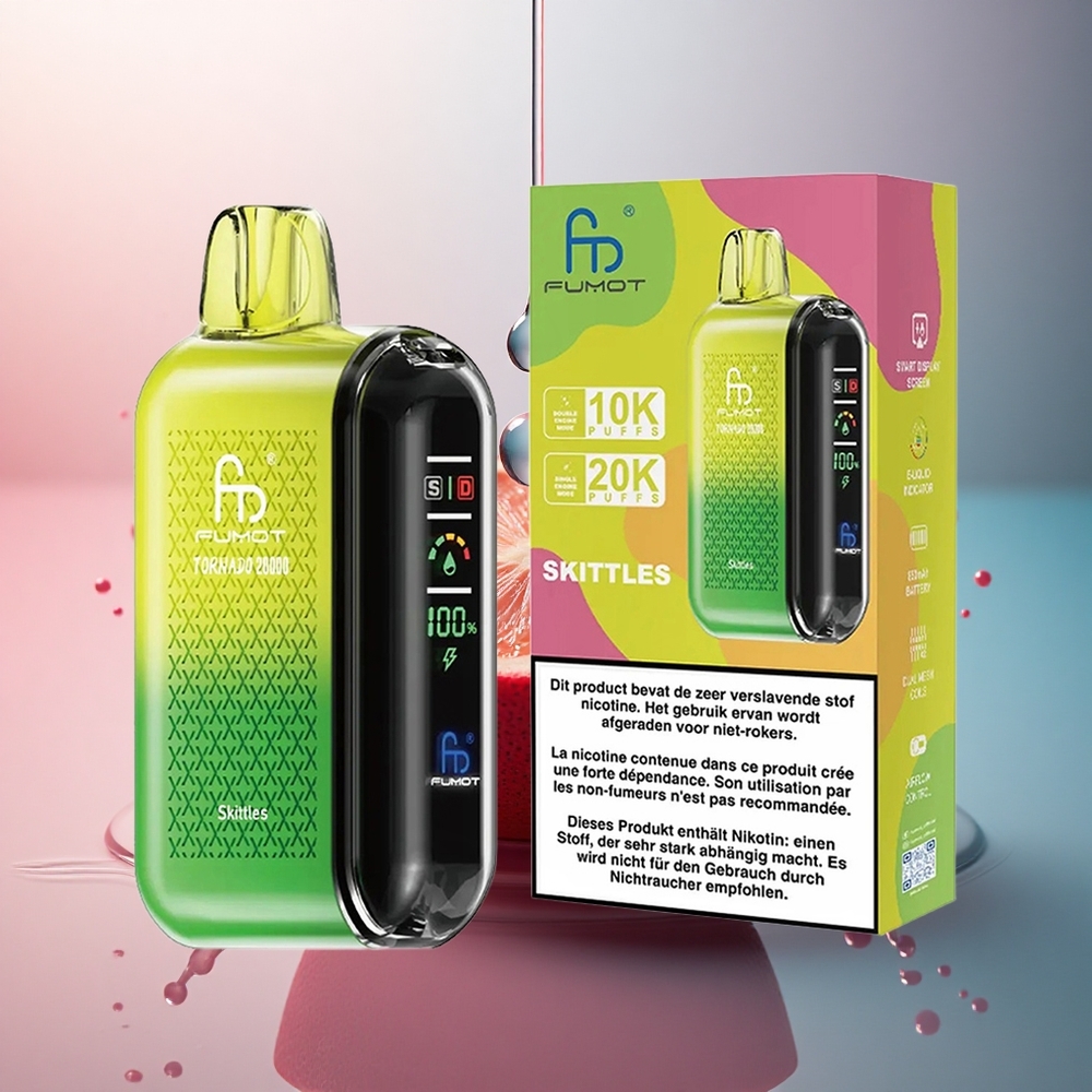 Fumot Tornado 20000 Puffs Skittles Dual Mesh Coil cu 20ml E-lichid și 850mAh