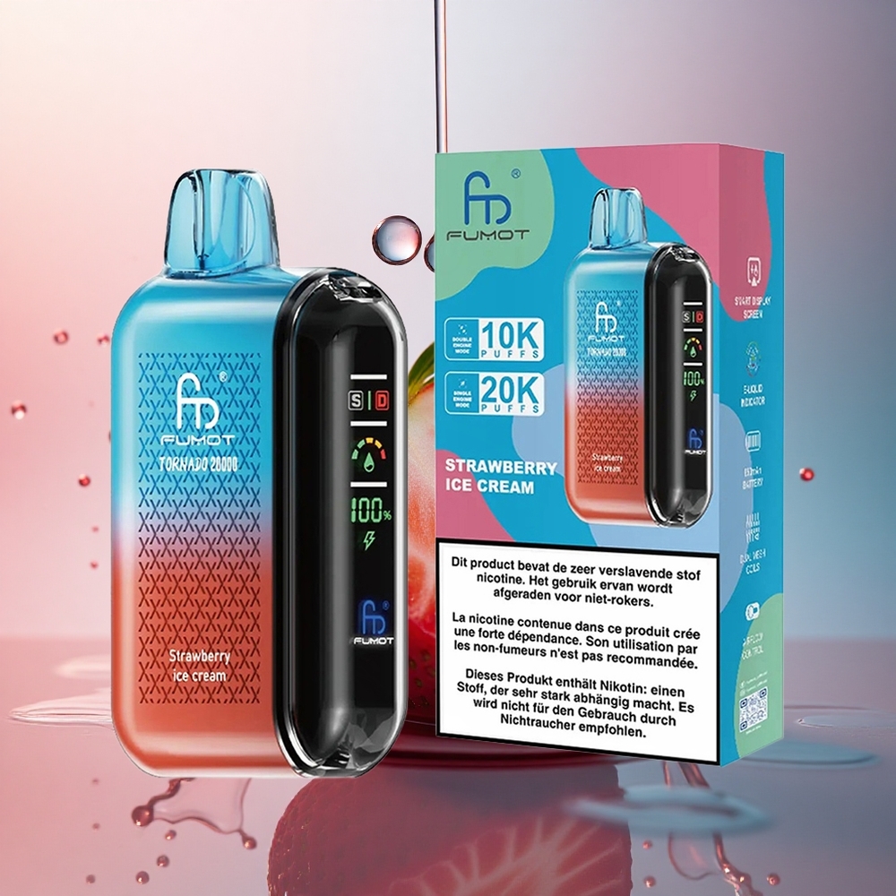 Fumot Tornado 20000 Puffs Înghețată de Căpșuni cu Coil Dual Mesh și 850mAh