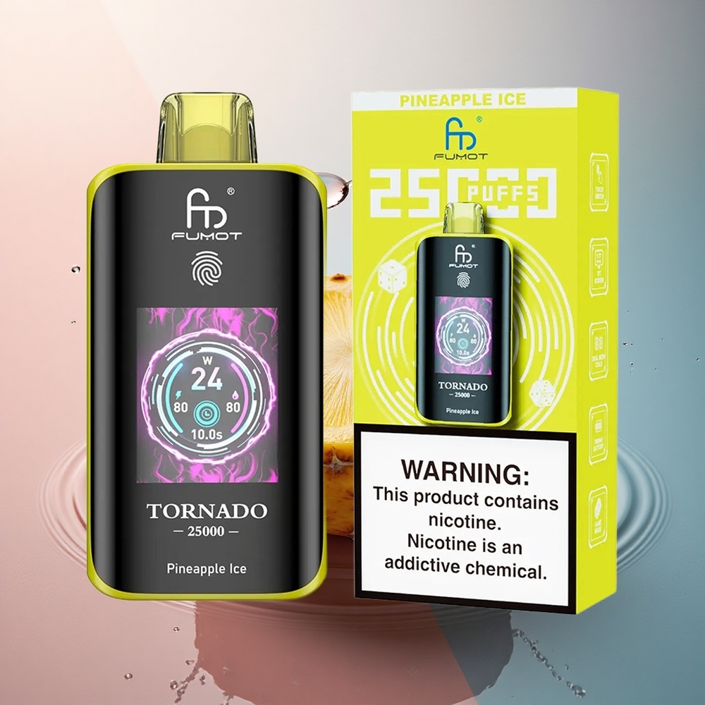 Fumot Tornado 25000 Puffs Ananas Gheață cu Ecran HD și Baterie 700mAh