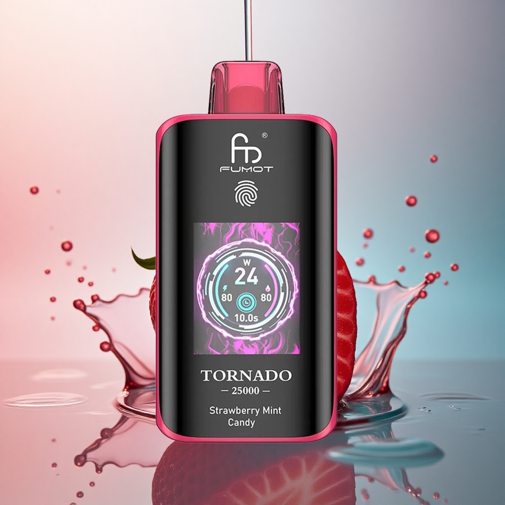 Fumot Tornado 25000 Puffs Bomboană Căpșuni Mentă cu Ecran HD și Baterie 700mAh