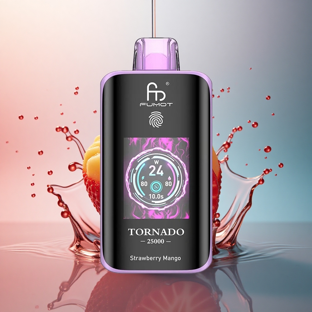 Fumot Tornado 25000 Puffs Căpșună Mango cu Ecran HD și Baterie 700mAh