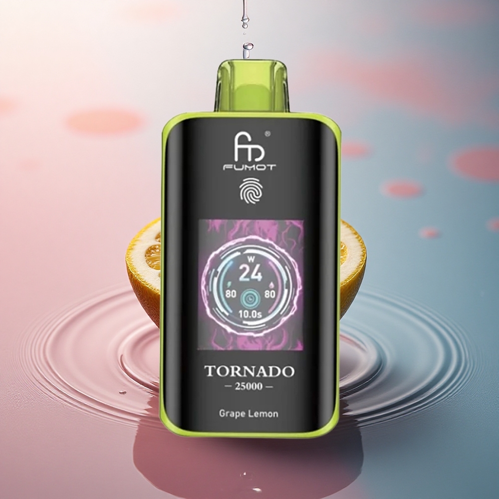 Fumot Tornado 25000 Puffs Lămâie Struguri cu Ecran HD și Baterie 700mAh