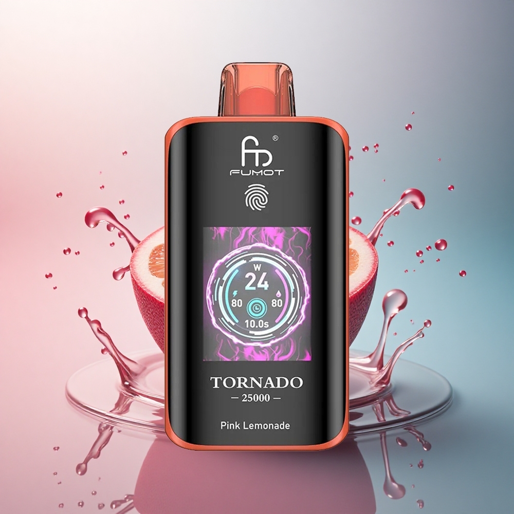 Fumot Tornado 25000 Puffs Limonadă Roz cu Ecran HD, Baterie 700mAh, Nicotină 0/2%/3%/5%