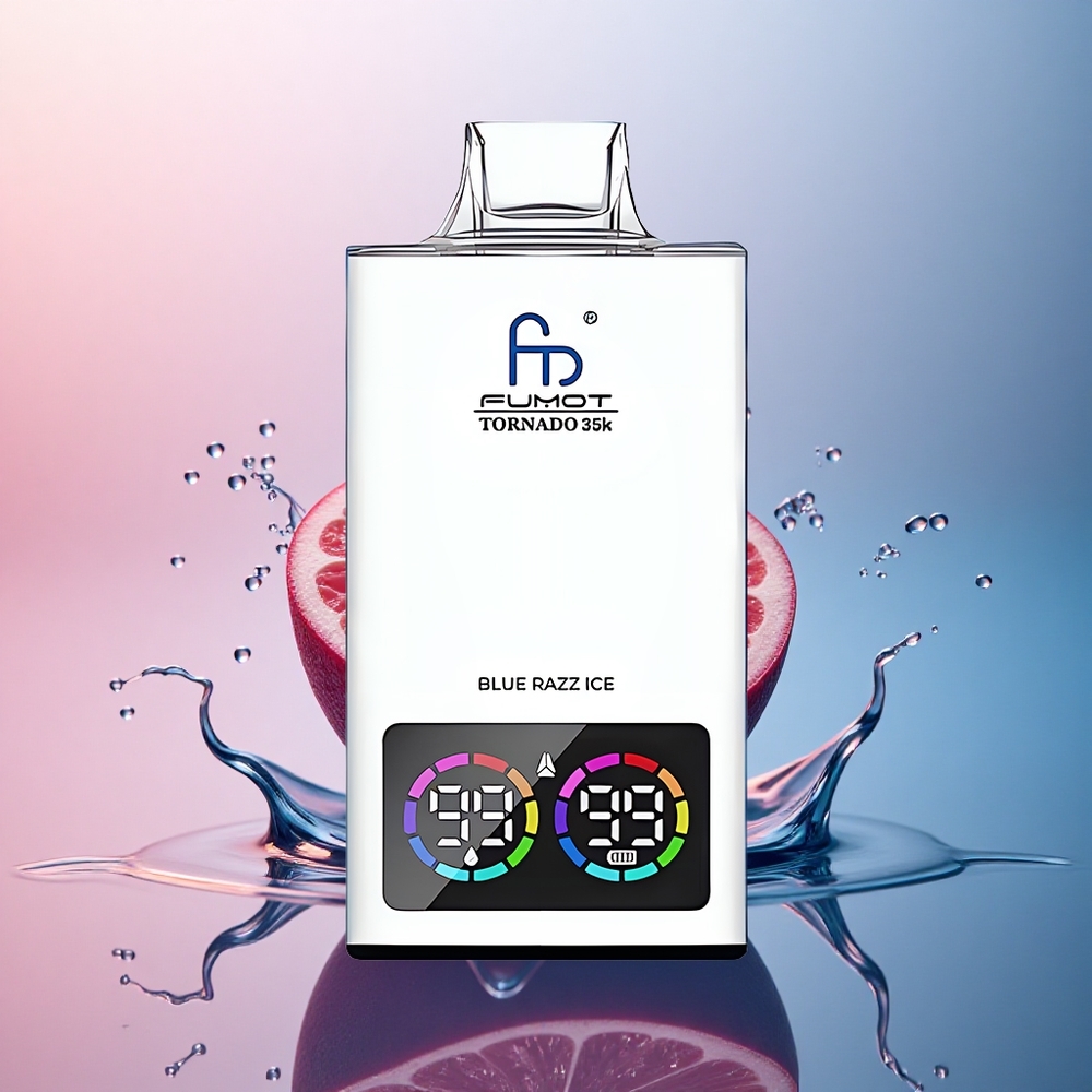 Fumot Tornado 35000 Puffs Gheață Zmeură Albastră cu Coil Dual și USB-C