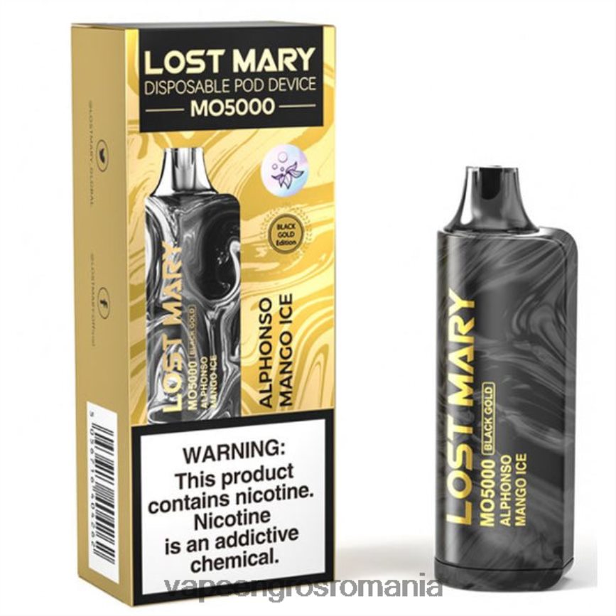 Puff Vape En Gros gheață de mango alphonso N48BL342 LOST MARY MO5000 aur negru 10 ml