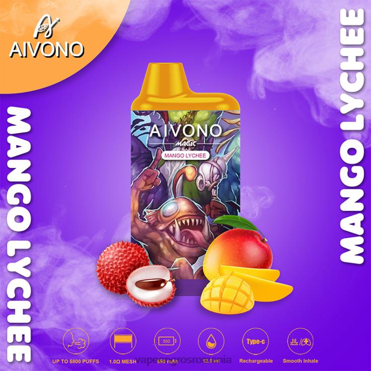 Aivono AIM MAGIC 5800 țigară cutie de gură lychee de mango - XZ8VB98 Puff Vape En Gros