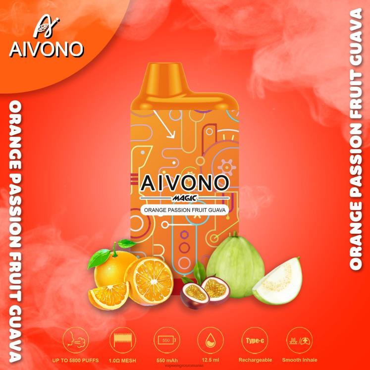 Aivono AIM MAGIC 5800 țigară cutie de gură portocala fructul pasiunii guava - XZ8VB90 Puff Vape En Gros