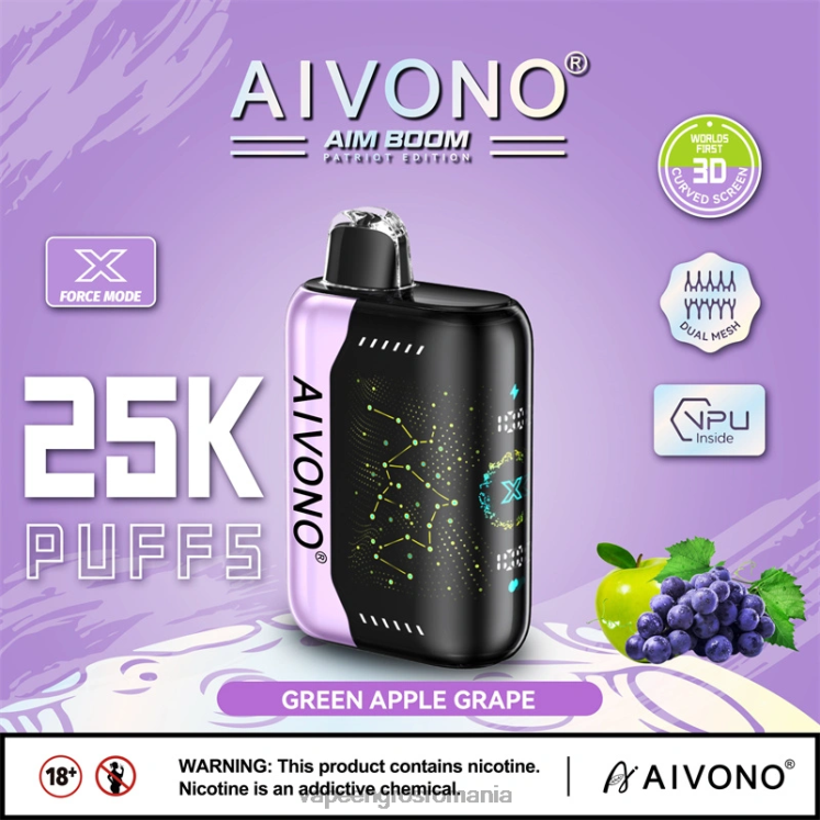 Aivono AIM BOOM 25000 măr verde struguri - XZ8VB346 Puff Vape En Gros