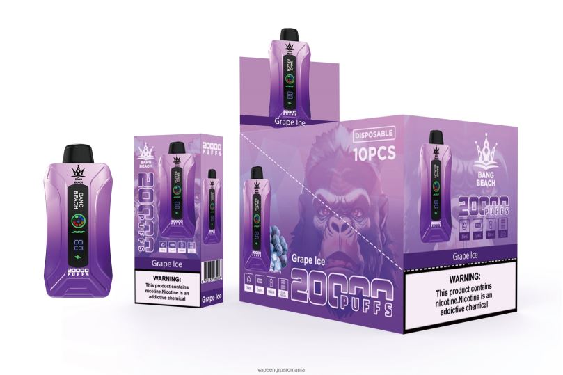 Bang Beach 20.000 de pufuri vape ecran inteligent F6Z6V10 - Vape Angro gheață de struguri