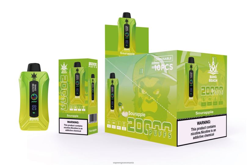 Bang Beach 20.000 de pufuri vape ecran inteligent F6Z6V1 - Vape En-Gros Romania măr acru