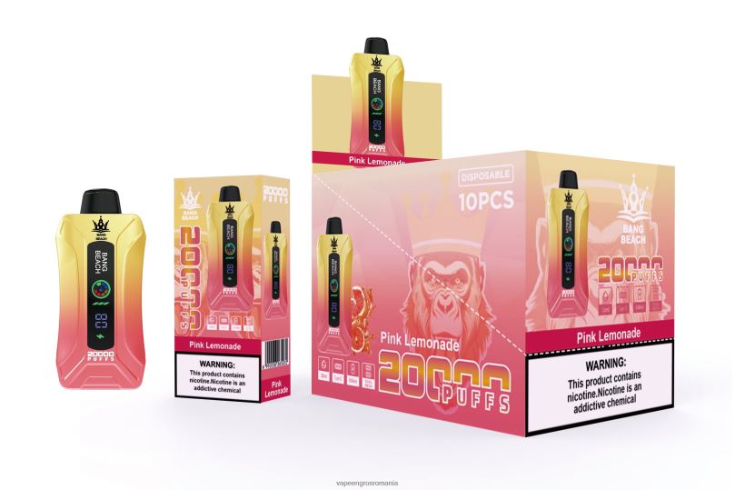 Bang Beach 20.000 de pufuri vape ecran inteligent F6Z6V4 - Țigară Electronică Preț limonada roz