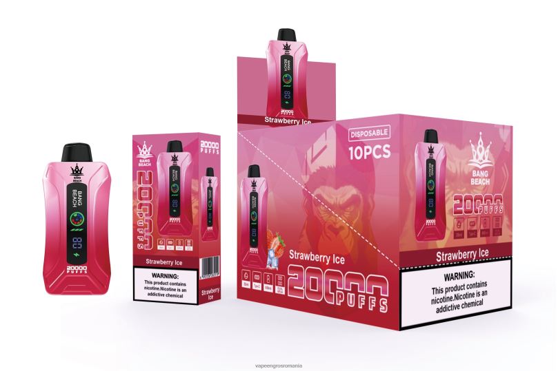 Bang Beach 20.000 de pufuri vape ecran inteligent F6Z6V6 - Țigară Electronică Cu Lichid gheata de capsuni