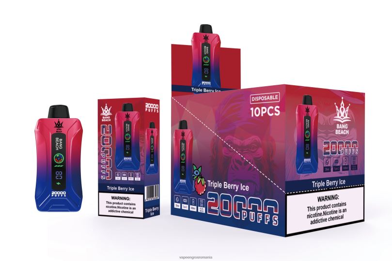 Bang Beach 20.000 de pufuri vape ecran inteligent F6Z6V8 - Vape En-Gros Romania gheață cu fructe de pădure triple