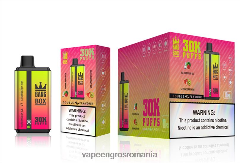 Bang Box 30000 de pufuri cu arome duble F6Z6V62 - Puff Vape En Gros gheață de pepene verde și kiwi cu căpșuni