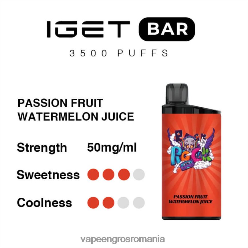Țigară Electronică Cu Încărcător suc de pepene verde fructul pasiunii N48BL97 IGET BAR 3500 5% nicotină