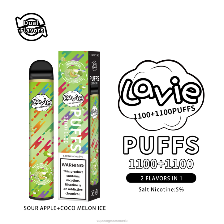 LAVIE BAR Switch 2200 pufuri 8BXF297 | Vape En-Gros Romania gheață cu mere acru/cocos pepene galben
